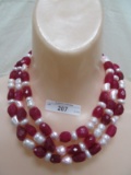 STERLING SILVER RUBY & FRESHWATER PEARLS NECKLACE