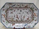 HAND PAINTED DECORATIVE PLATTER WITH FOREST ANIMALS PRINT 22.5