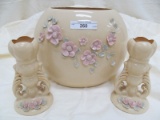 3 PC. ROYAL CREST VASE & CANDLE STICK HOLDERS FRAGILE SEE PHOTOS