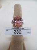 STERLING SILVER PINK TOPAZ AND CZ RING 7