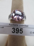 STERLING SILVER PINK TOPAZ AND CZ RING SIZE 8