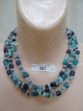 STERLING SILVER DOUBLE STRAND TURQUOISE CRYSTAL NECKLACE
