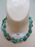 STERLING SILVER TURQUOISE DOUBLE STRAND NECKLACE