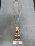 SMOKEY TOPAZ AND CZ NECKLACE AND EARRING SET