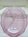 PINK GLASS DIVIDED RELISH TRAY
