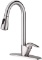 NEWATER Solid Brass High Arc Pull out Brushed Nickel Kitchen Faucet with Deck Plate Single Handle Ki