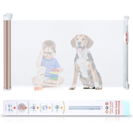 Babepai Retractable Baby Safety Gate - 3-Direction Rotated Openings Mesh Baby Gate 34” Tall Extends