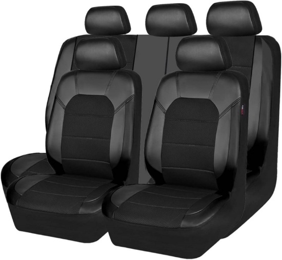 CAR PASS Leather and Mesh Universal Fit Car Seat Cover Airbag Compatible Zipper Designs
