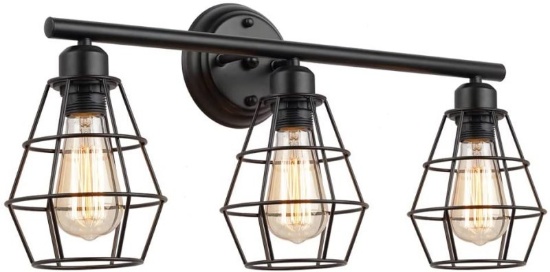 KOONTING 3-Light Industrial Bathroom Vanity Light Metal Wire Cage Wall Sconce Vintage Edison Wall La
