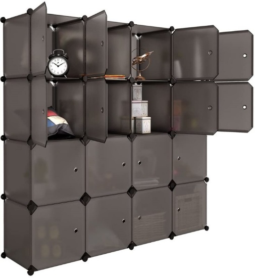 LANGRIA 16 Cube Organizer Plastic Stackable Storage Shelves Multifunctional Modular Closet Cabinet w