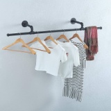 Womio Industrial Modern Black Pipe Wall Mounted Clothing Rack Laundry Room Metal Clothing Rods Hangi