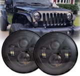 LX-LIGHT 7'' Round Black Cree LED Headlight High Low Beam for Jeep Wrangler JK TJ LJ CJ Hummber H1 H