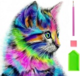 DIY 5D Diamond Painting Kits for Kids & Adult Colorful Cat Round Rhinestone Embroidery Cross Stitch