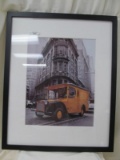 FRAMED PICTURE OF VINTAGE YELLOW TRUCK  17