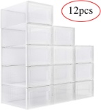 WAYTRIM Foldable Shoe Box, Stackable Clear Shoe Storage Box - Storage Bins Shoe Container Organizer,