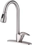 NEWATER Solid Brass High Arc Pull out Brushed Nickel Kitchen Faucet with Deck Plate Single Handle Ki