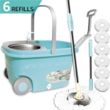 Spin Mop Floor Cleaning Supplies - Favbal Stainless Steel Spinning Mop and Bucket with Wringer Home