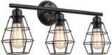 KOONTING 3-Light Industrial Bathroom Vanity Light Metal Wire Cage Wall Sconce Vintage Edison Wall La