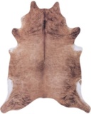 Decomall Brown Beige Neutral Color Faux-Cowhide Printed Animal Friendly Rug Mat 5 x 6'2