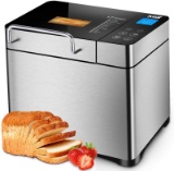 KBS Pro Stainless Steel Bread Machine, 2LB 17-in-1 Programmable XL Bread Maker with Fruit Nut Dispen