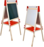 Deluxe Standing Art Easel - Dry-Erase Board, Chalkboard, Paper Roller, Magnetic Whiteboard, Includes