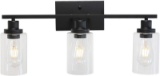 Bathroom Vanity Light Fixtures 3 Lights Wall Sconce Black with Clear Glass Shade for  Bathroom Vanit