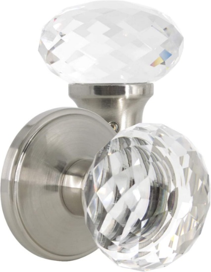 Probrico Faceted Clear Crystal Door Knobs for Hall/Closet, Heavy Duty Glass Passage Knobs with Round