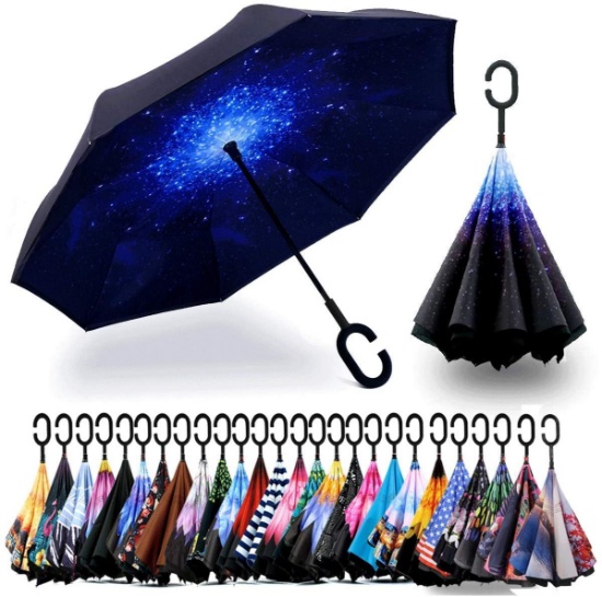 Spar. Saa Double Layer Inverted Umbrella with C-Shaped Handle, Anti-UV Waterproof Windproof Straight