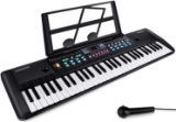 61 Keys Keyboard Piano, Electronic Digital Piano with Built-In Speaker, Microphone, Sheet Stand and