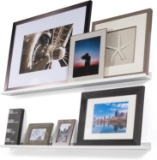 Wallniture Denver Modern Floating Wall Mounted Shelves - Pictures Ledge for Frames White 34 Inch Set