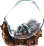 Glass Molten Glass & Wood Sculpture, Approximately 10