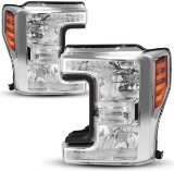 DWVO Headlight Assembly Compatible with 2017-2019 Ford F250 Chrome Housing with Amber Reflector Clea