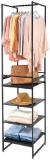 mDesign Modular Closet Organizer System, Vertical Storage Unit - Sturdy Steel Frame, Wood Shelves an