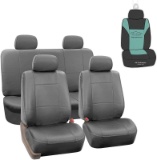 Premium PU Leather Seat Covers (Gray) Full Set with Gift – Universal Fit for Cars Trucks and SUVs