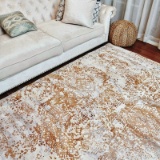 MOTINI Vintage Area Rug Carpet 100% Viscose Hand Craft Mustard Cream and Light Decorative Area Rug f