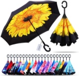 Owen Kyne Windproof Double Layer Folding Inverted Umbrella, Self Stand Upside-Down Rain Protection C