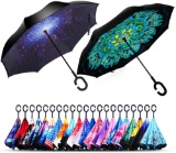 Owen Kyne Windproof Double Layer Folding Inverted Umbrella,  BLUE GALAXY SelfStand Upside-Down Rain