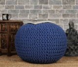 RAJRANG BRINGING RAJASTHAN TO YOU Pure Cotton Stuffed Pouf - 19 X 13 inch - Large Hand Knitted Braid