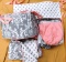 REVERSIBLE PINK AND GRAY 7PC CRIB SET (INCLUDES BED SKIRT CRIB SHEET COMFORTER AND 4 PC BUMPERS)