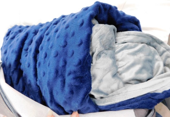 ZONLI 80" X 87" GRAY AND NAVY MINKY DOT WEIGHTED BLANKET COVER ONLY