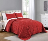 Pure Bedding Quilt Set Full/Queen Size Burgundy - Oversized Bedspread - Soft Microfiber Lightweight