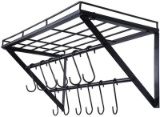 Wall Mounted Pot Rack Storage Shelf with 2 Tier Hanging Rails 12 S Hooks included Ideal for Pans Ute