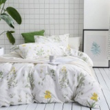 Wake In Cloud - Botanical Comforter Set 100% Cotton Fabric with Soft Microfiber Fill Bedding Yellow