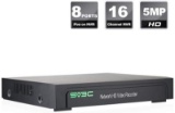 SV3C 16 Channel (8 POE Ports) NVR 1080P/3MP/4MP/5MP H.265 Network Video Recorder, Supports up to 5-M