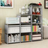 Jaketen Bookshelf 9-Cubes Book Shelf Office Storage Shelf Plastic Storage Cabinet (Grey)