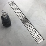 28-Inch Linear Shower Drain with Removable Quadrato Pattern Grate