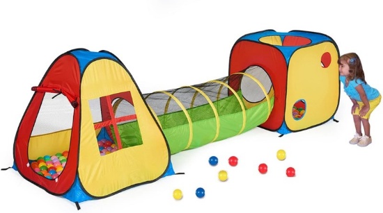 UTEX 3 in 1 Pop Up Play Tent with Tunnel Ball Pit for Kids Boys Girls Babies and Toddlers Indoor/Out