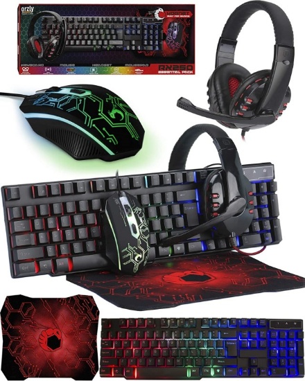 Gaming Keyboard and Mouse and Mouse pad and Gaming Headset Wired LED RGB Backlight Bundle for PC Gam