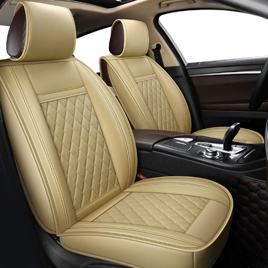 LUCKYMAN CLUB Beige Car Seat Covers Fit for Chevy Impala Malibu Altima Murano Hyundai Sonata Vow Jet