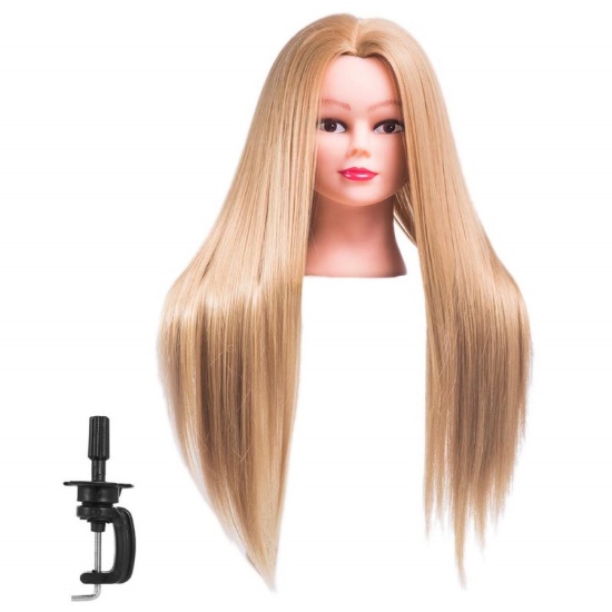 FABA Mannequin Head Synthetic Fiber Hair 26-28 inch Long Hair Styling Training Head Cosmetology Doll